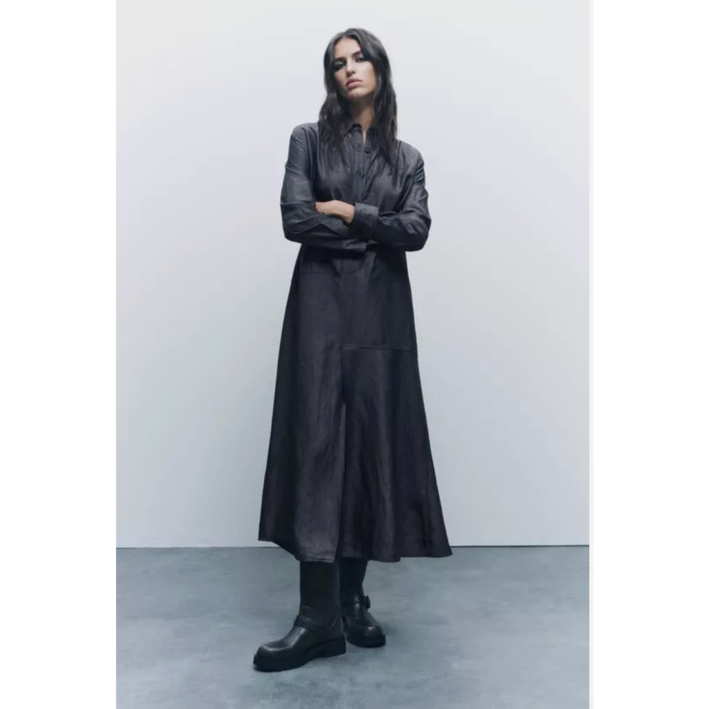 Zara Dark Gray/Charcoal Button-Up Maxi Dress